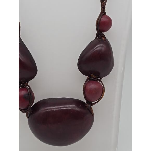 Tribal Plum Purple Artisan Tagua Nut Wrapped Bead Necklace Button Toggle Closure - Picture 4 of 16